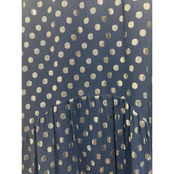 SALONI Navy Tilly Dress Womens Sz 6 Metallic Polka Dots Silk Ruffle Drop Waist - Picture 15 of 16
